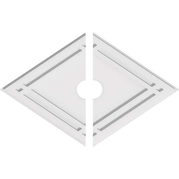 Ekena Millwork 28 in. W x 18-5/8 in. H x 3 in. ID x 1 in. P Diamond Architectural Grade PVC Contemporary Ceiling Medallion (2-Piece)