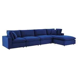 5-Piece Navy Commix Down Filled Overstuffed Performance Velvet Sectional Sofa