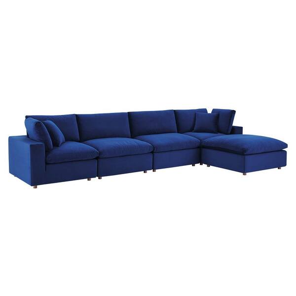 MODWAY 5-Piece Navy Commix Down Filled Overstuffed Performance Velvet Sectional Sofa