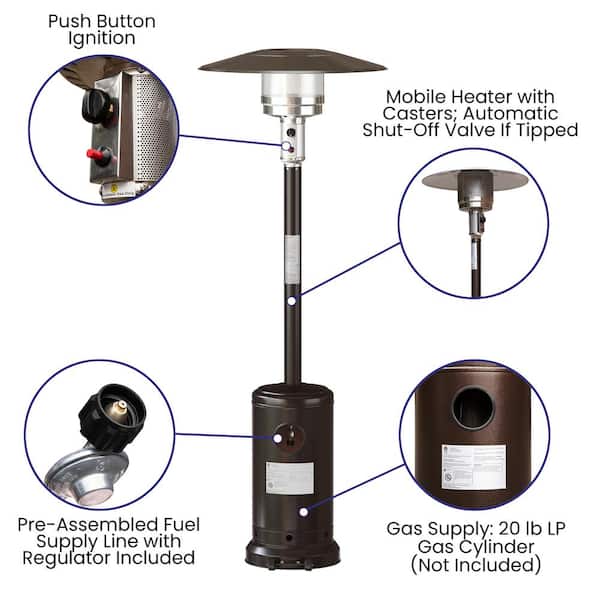 Sol 40000 BTU Bronze Stainless Steel Propane Standing Patio Heater with Wheels