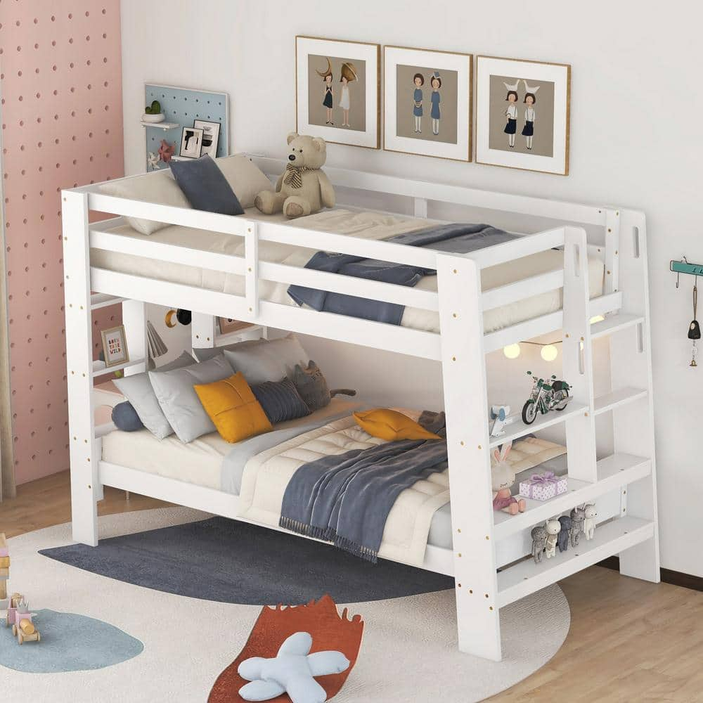 Harper & Bright Designs White Twin over Twin Wood Frame Bunk Bed with ...