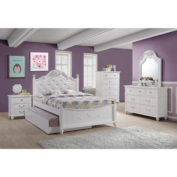 Annie 5-Piece White Full Platform Bedroom Set with Storage Trundle