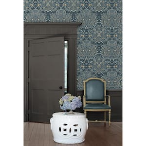 Aegean Blue and Warm Stone Victorian Garden Floral Pre-Pasted Paper Wallpaper Roll (57.5 sq. ft.)