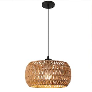 Handmade Woven Rattan 1-Light Chandelier, Woven Lamp Shade for Kitchen, Hallway, Bedroom, Dining, No Bulbs Included