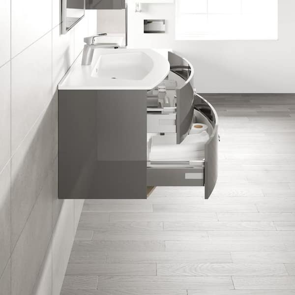 Bari 32 in. Single Sink Floating Gray Bath Vanity with White Porcelain Top (Assembled)