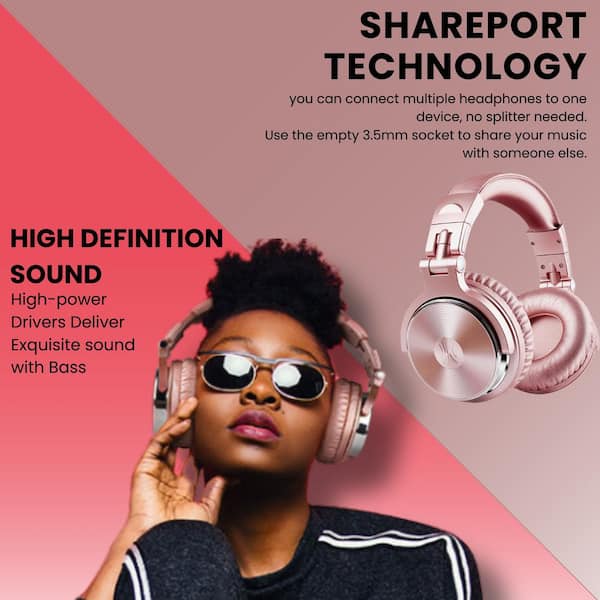 EKIEUDL Hi-Res Pink Wired Over the Ear Headphones