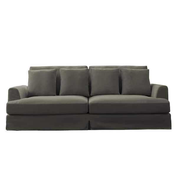 Lesly Lazy Style 102 in. Wide Square Arm Cotton and Linen Fabric Removable Covers Rectangle 2-Seater Sofa in. Grayish Brown