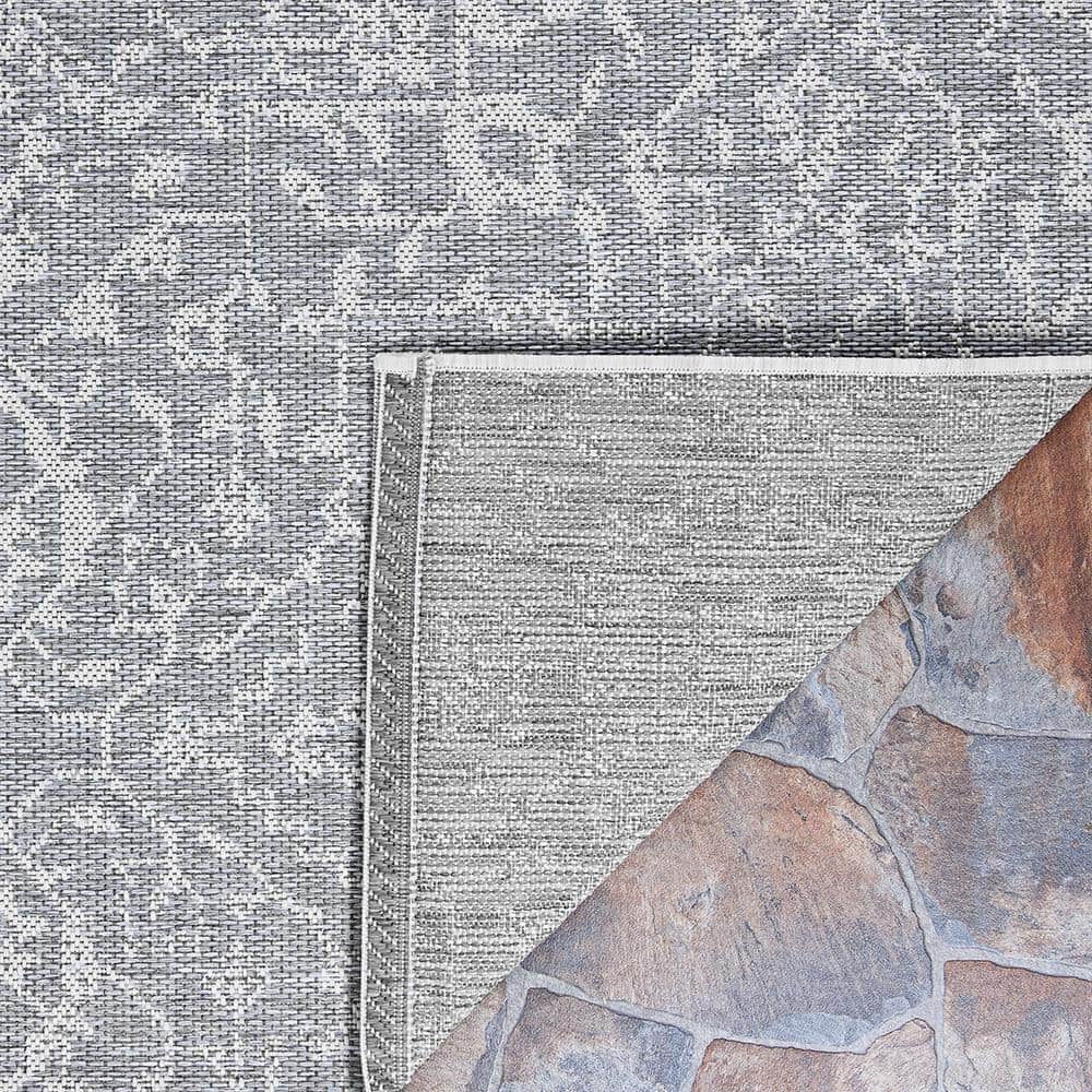 Transitional Grey-Ivory Medallion 65" x 45" Synthetic Area Rug