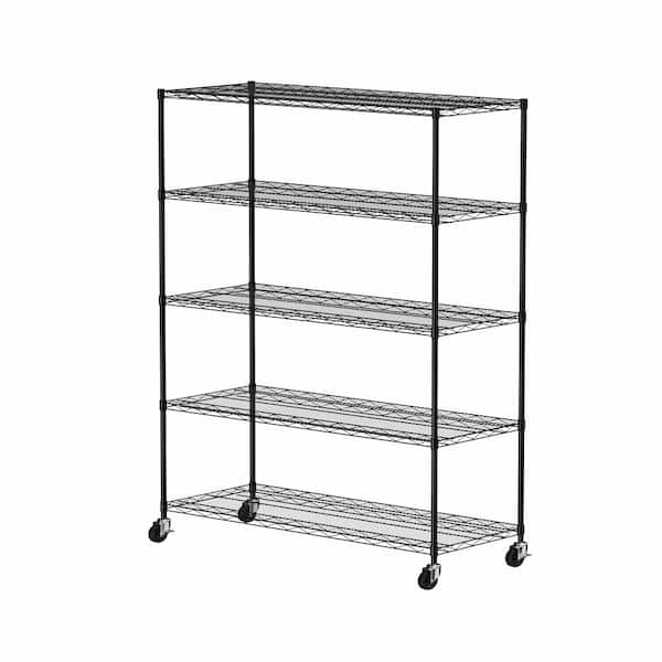 Unbranded Black 5 Tiers Steel Pantry Organizer with Adjustable Shelving and Racking