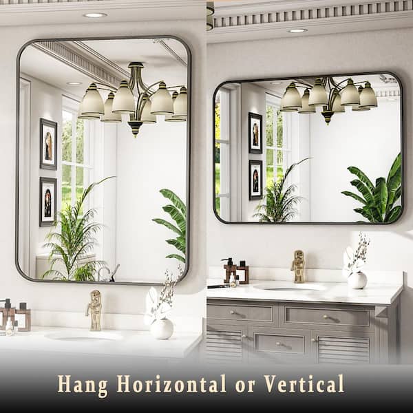 29.5 in. W x 39.4 in. H Rectangular Round Corners Black Aluminum Alloy Framed Bathroom Vanity Mirror Wall Mirror