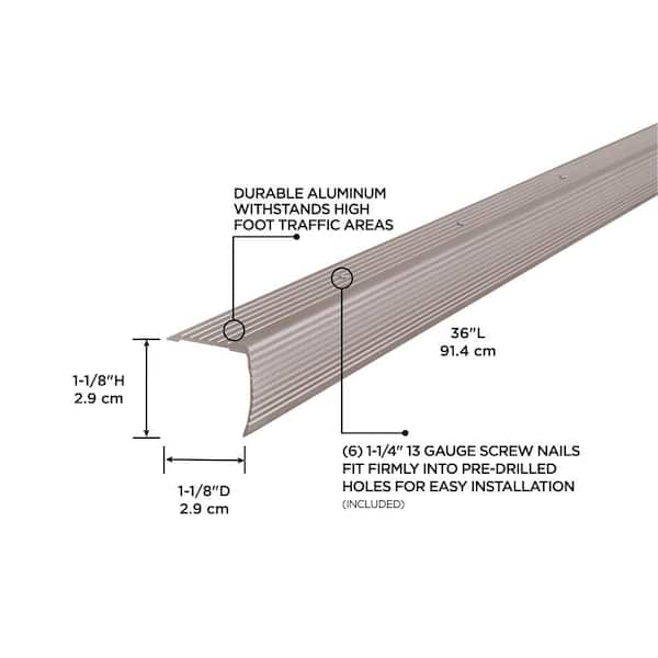 1-1/8"X1-1/8"X 36" PEWTER ALUMINUM STAIR EDGING W/SCREW NAILS