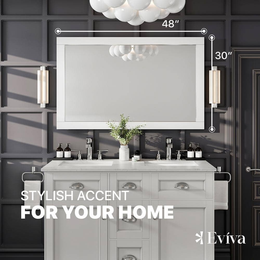 Aberdeen 48" White Wood Rectangular Bathroom Vanity Mirror
