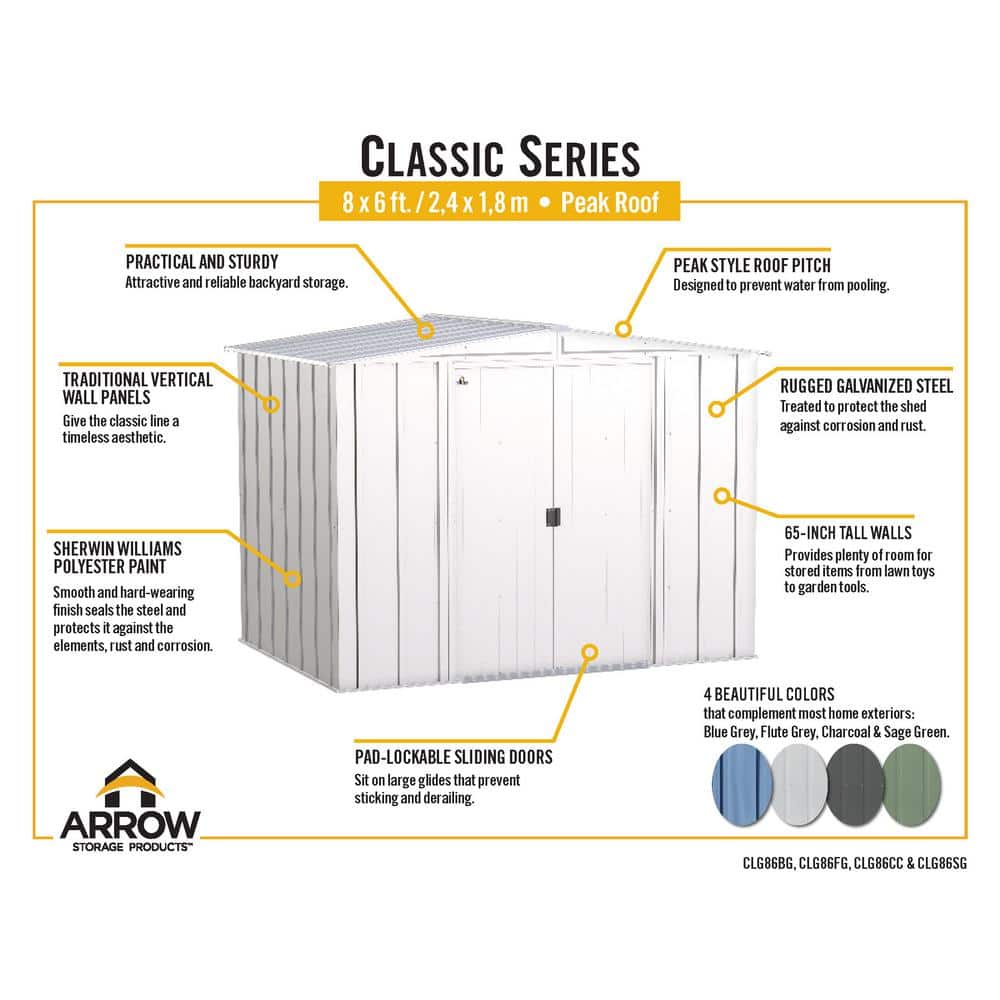 Sage Green 8x6 Galvanized Steel Peak Roof Storage Shed