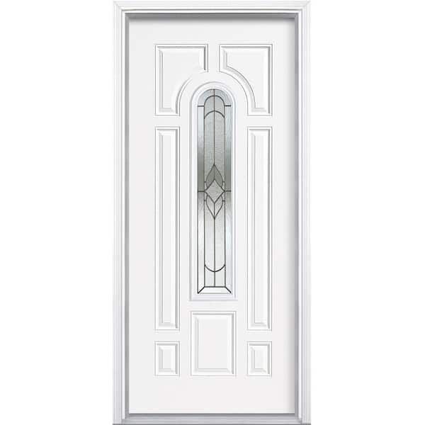 Masonite 36 in. x 80 in. Oxney Center Arch Right-Hand Inswing Primed Steel Prehung Front Door with Brickmold