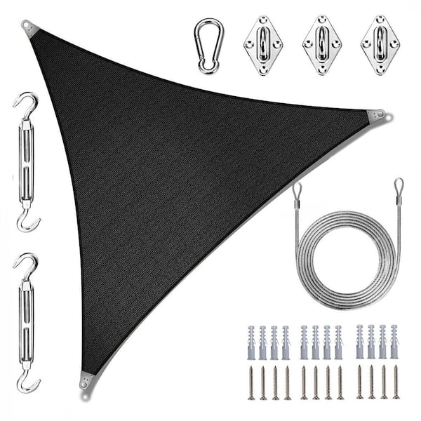 Super Ring 30 ft. x 30 ft. x 30 ft. Triangle Sun Shade Sail with Hardware Kit and Cable-Black