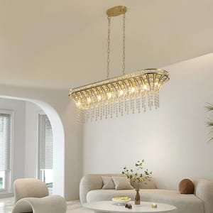 39.4 in. Modern 8-Light Gold Crystal Oval Chandelier for Living Room and Kitchen Island with no bulbs included