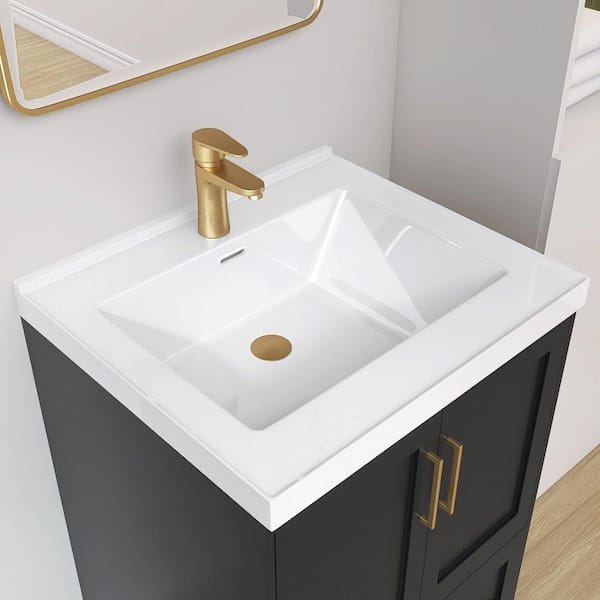24 in. W. x 22 in. D Solid Surface Resin White Vanity Top Rectangular Single Sink Bathroom Vanity Top in White