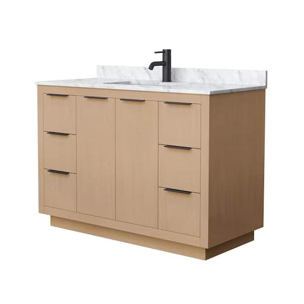 Wyndham Collection Maroni 48 in. W x 22 in. D x 33.75 in. H Single Sink Bath Vanity in Light Straw with White Carrara Marble Top