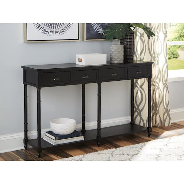 Signature DESIGN BY ASHLEY Eirdale 58 in. Black Rectangle MDF Console Table with Drawer