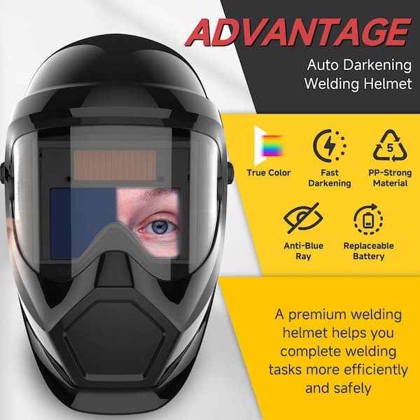 Auto Darkening Welding Helmet with True Color Lens and Side Windows, Variable Shade 9-13