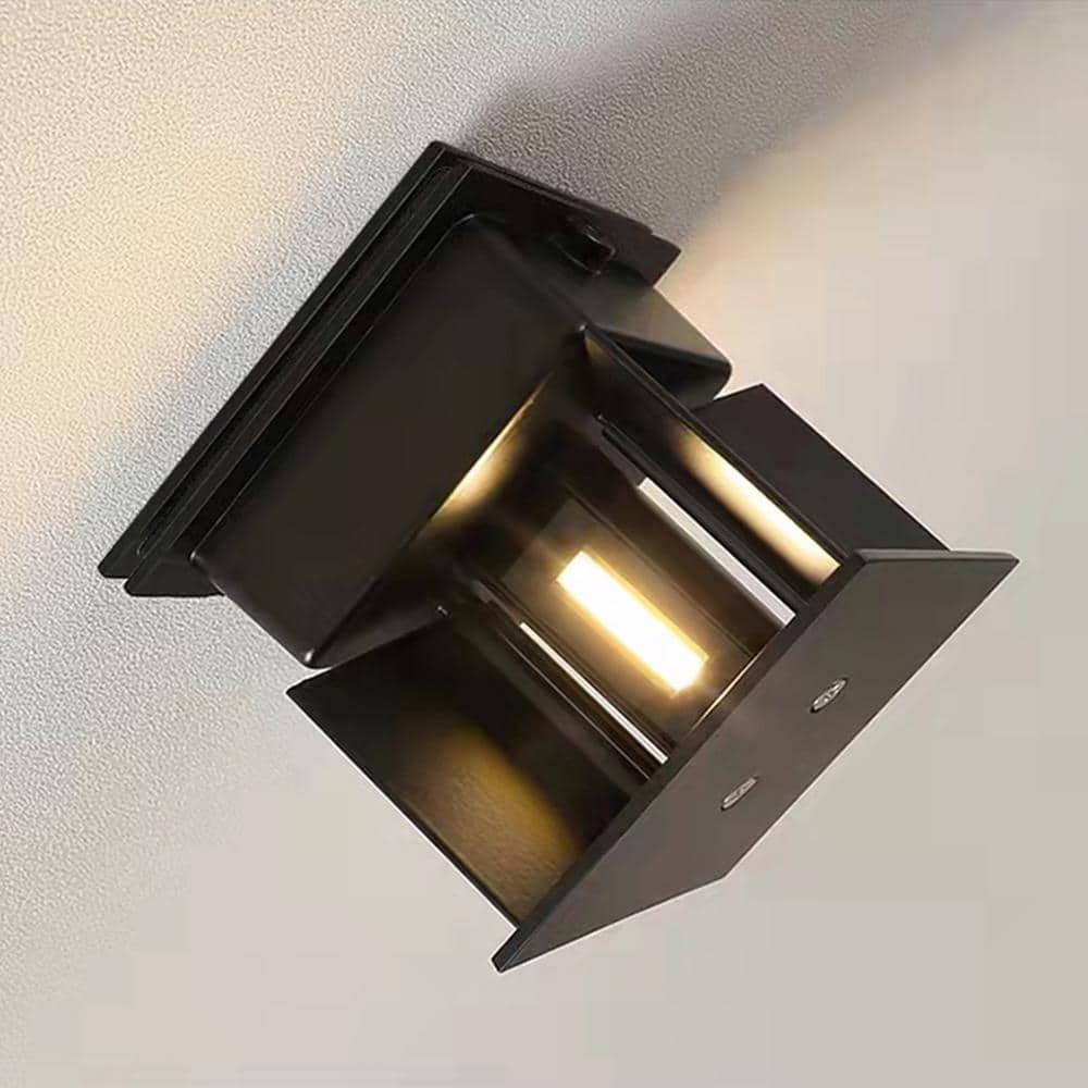Black Aluminum Cube Dimmable Outdoor Wall Light, 2 Pack