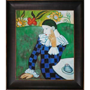 Harlequin Leaning on his Elbow by Pablo Picasso Veine D'Or Bronze Framed Oil Painting Art Print 26.5 in. x 30.5 in.