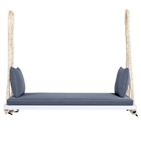 TOPMAX Patio Wooden Swing Chair, Hanging Porch Swing Bench with Cushion&Pillows, 10.8Ft Hemp Ropes for Garden,Backyard, Lawn,Black