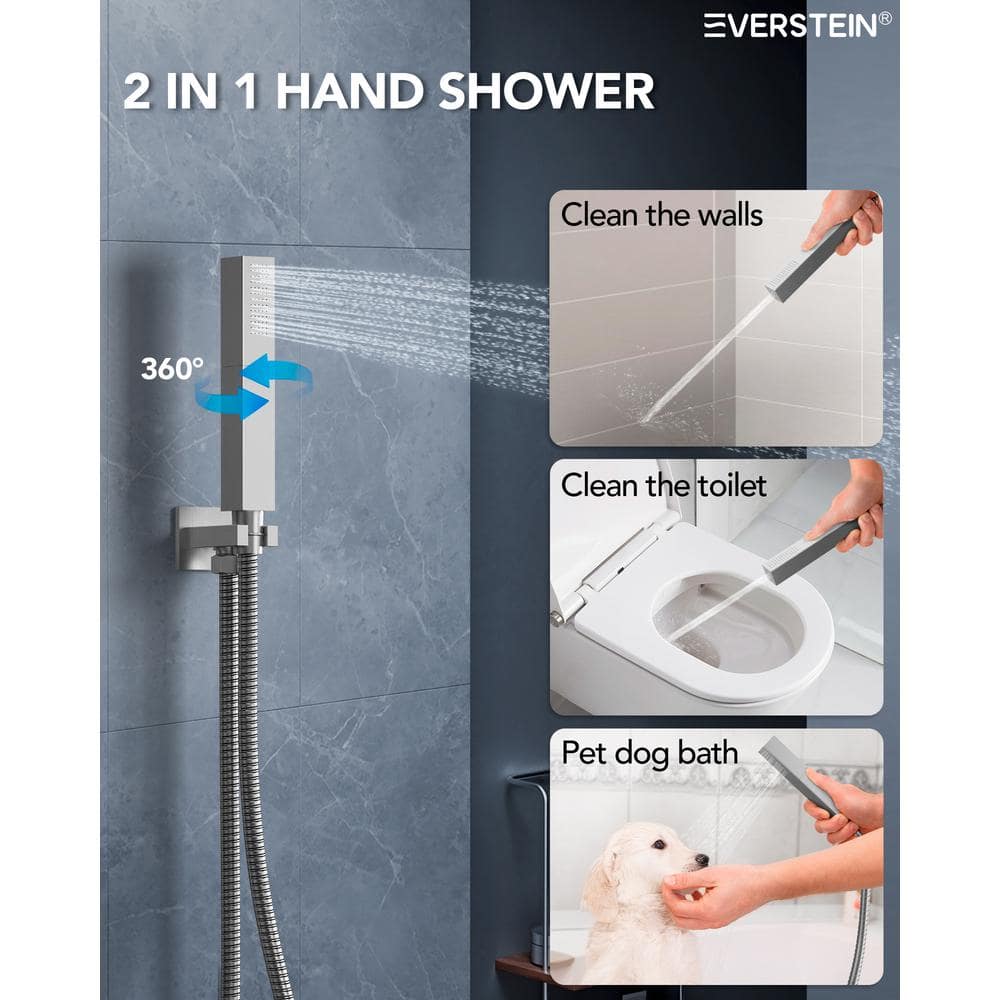 Large Brushed Nickel Dual LED Ceiling and Wall Mounted Shower System
