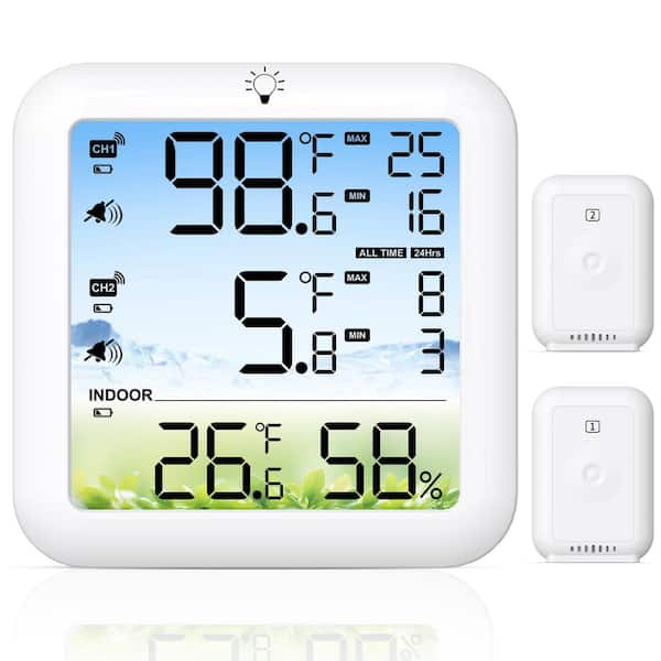 White Plastic Digital Refrigerator Thermometer Alarm with Dual Probes Backlit Display for Fridge Freezer 1 Piece