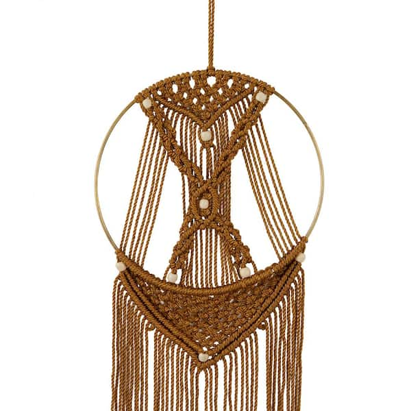 Fabric Brown Handmade Intricately Weaved Macrame Wall Decor with Beaded  Fringe Tassels