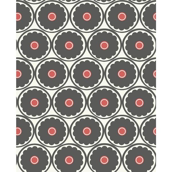 A-Street Prints Buttercup Black Flower Black/Red Wallpaper Sample