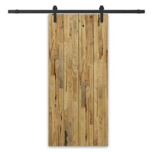 38 in. x 80 in. Weather Oak Stained Solid Wood Modern Interior Sliding Barn Door with Hardware Kit