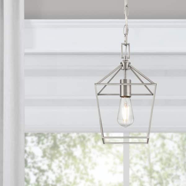 Weyburn 1-Light Brushed Nickel Farmhouse Mini Pendant Light Fixture with Caged Metal Shade