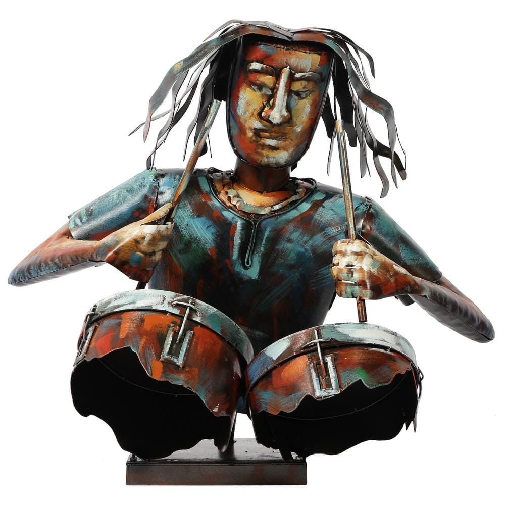 Hand-Painted Iron Drummer Sculpture with Colorful Finish