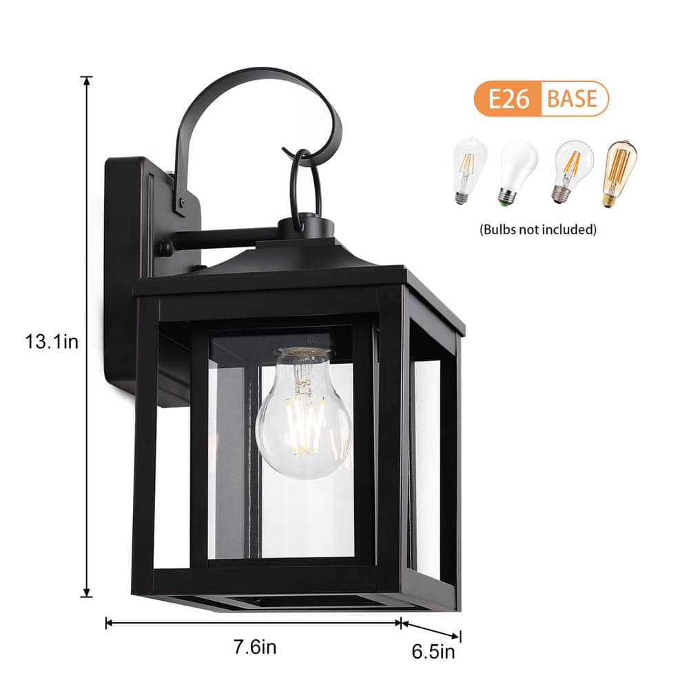Black Aluminum Outdoor Lantern Sconce with Glass Shade