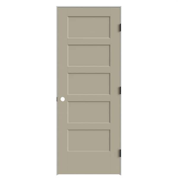 Masonite 28 in. x 80 in. 5-Panel Bayshore Left-Hand Solid Core Smoked Tan Molded Composite Single Prehung Interior Door