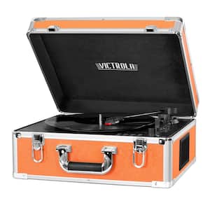 Full Size Suitcase Record Player with Bluetooth in Orange