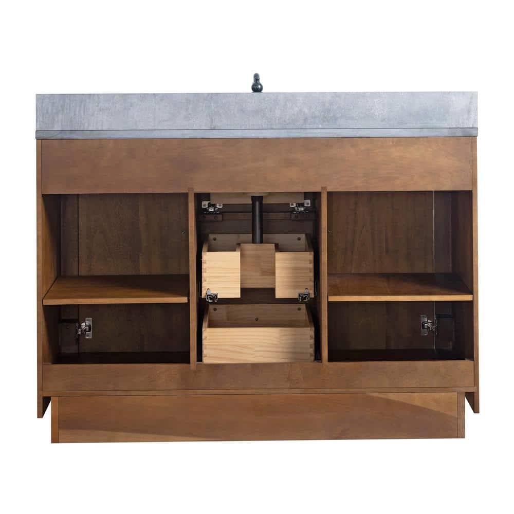 48" Tan Poplar Wood Bathroom Vanity with Black Limestone Top