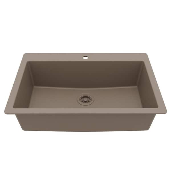QT-812 Quartz/Granite 33 in. Large Single Bowl Drop-In Kitchen Sink in Concrete