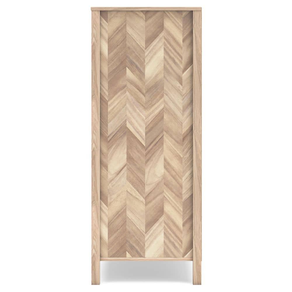 Tan Oak Grain Mid-Century 5-Drawer Dresser with Chevron Pattern