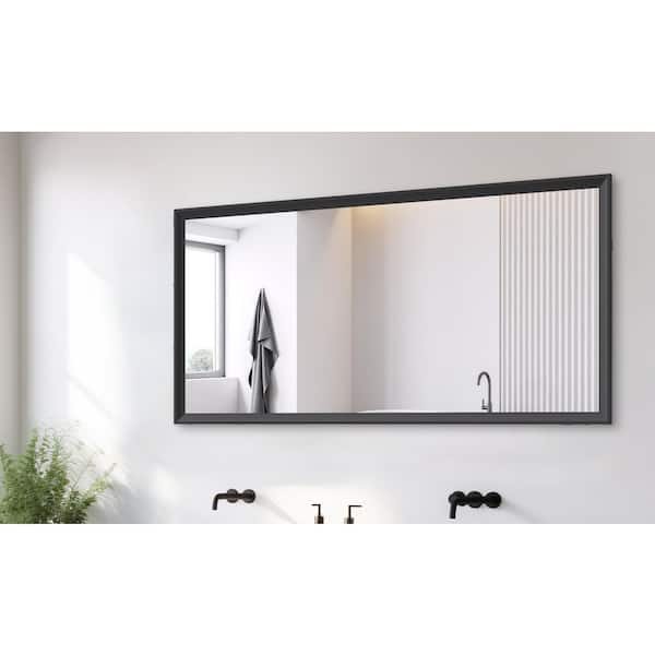 60 in. x 30 in. Balck Frame Rectangle Oversize Wall Bathroom Vanity Mirror Easy Hang Decorative Mirror