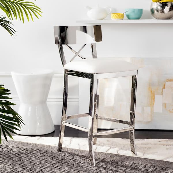 Zoey 26.5 in. Stainless Steel Cross Back Counter Stool in White