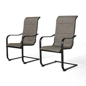 C-Spring Rocking Padded Sling Steel Patio Outdoor Dining Chair (2-Pack)