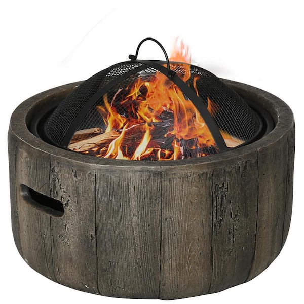 ToolCat 18 in. Portable Wood Burning Fire Pit with Spark Cover, Poker, Woodgrain Design in Brown