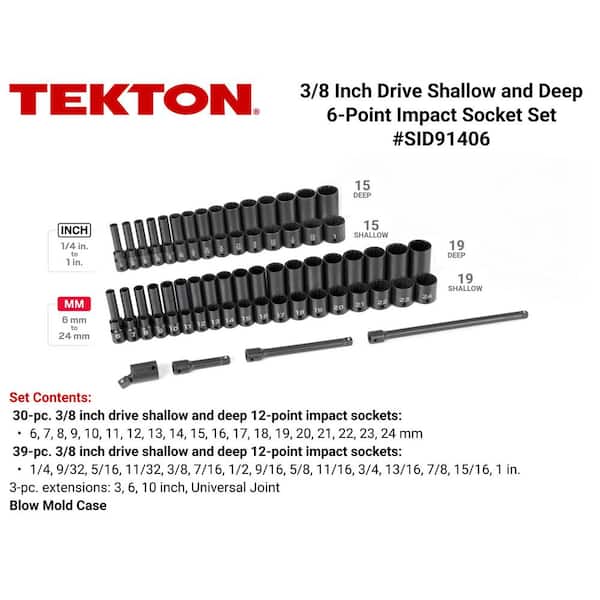 TEKTON 3/8 in. Drive 12-Point Impact Socket Set (72-Piece) (1/4