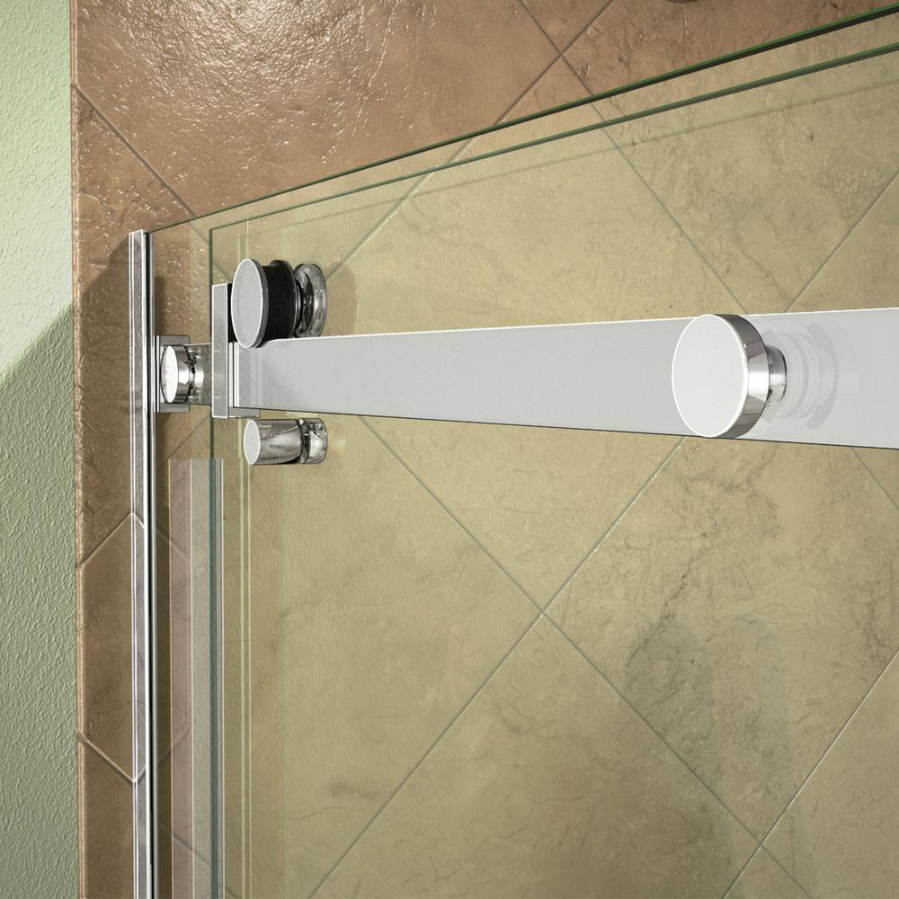 Polished Stainless Steel Frameless Sliding Shower Door with Clear Glass