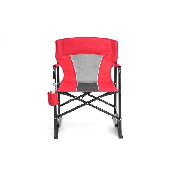 Oversized Folding Rocking Chair - 500lb Capacity Padded Patio Lounge Chair With Side Pocket