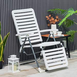 Patio PP Chaise Lounge Folding Reclining Chair 7-Level Backrest Footrest White Outdoor Recliner