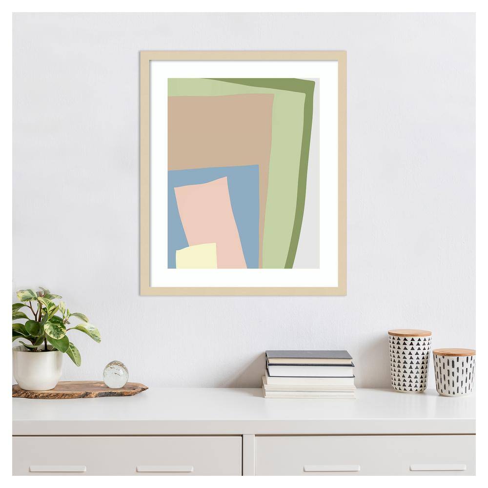 Muted Multicolor Abstract Blocks 21"x25" Wood Framed Wall Art