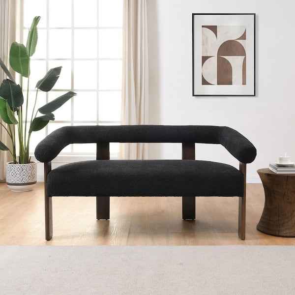 Loft 53.25 in. Modern Boucle Fabric Upholstered Solid Wood 2 Seats Loveseat Sofa, Black Plus Brown